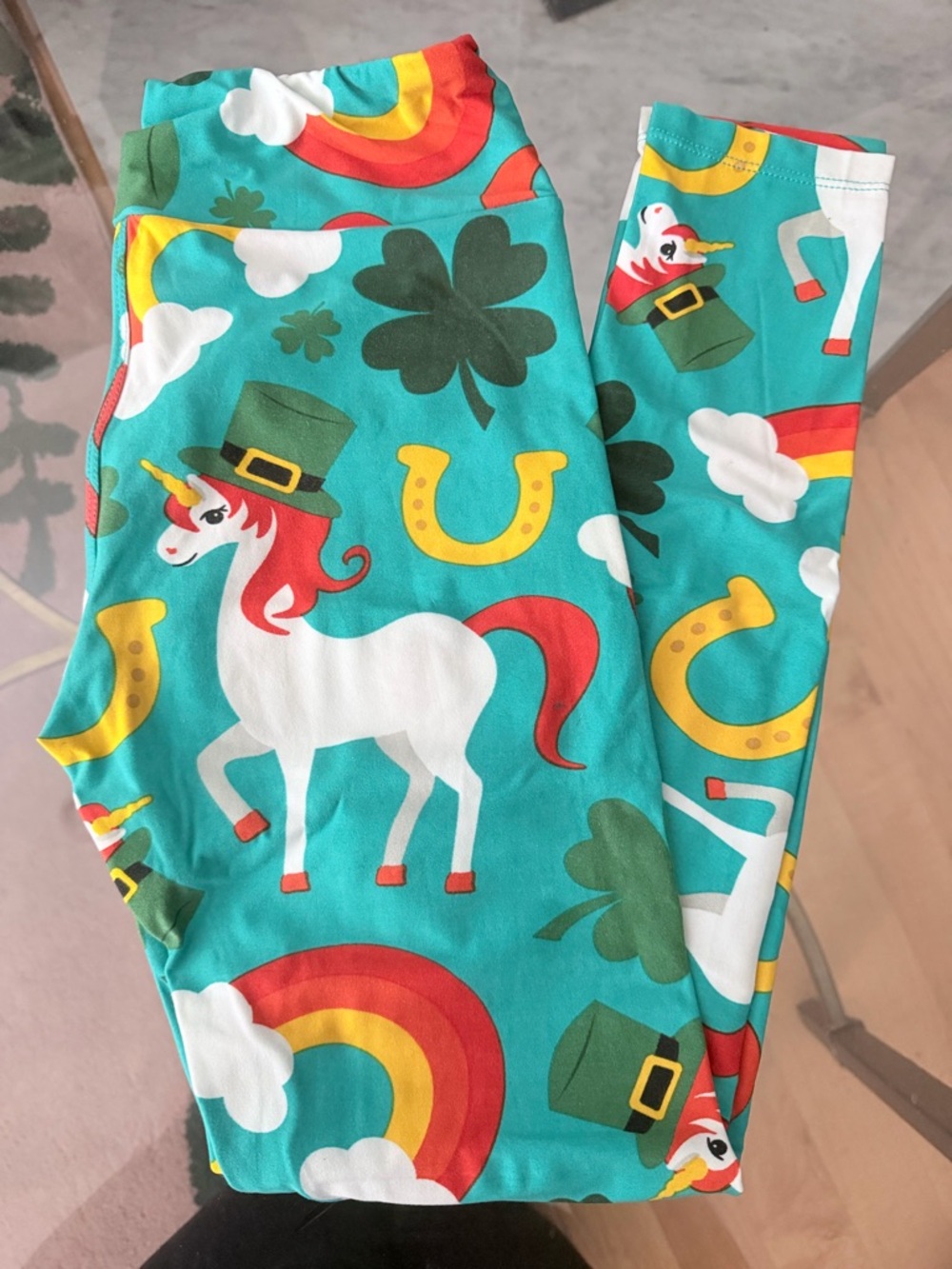 LuLaRoe Teal St. Patrick's Day Unicorn & Rainbow Leggings